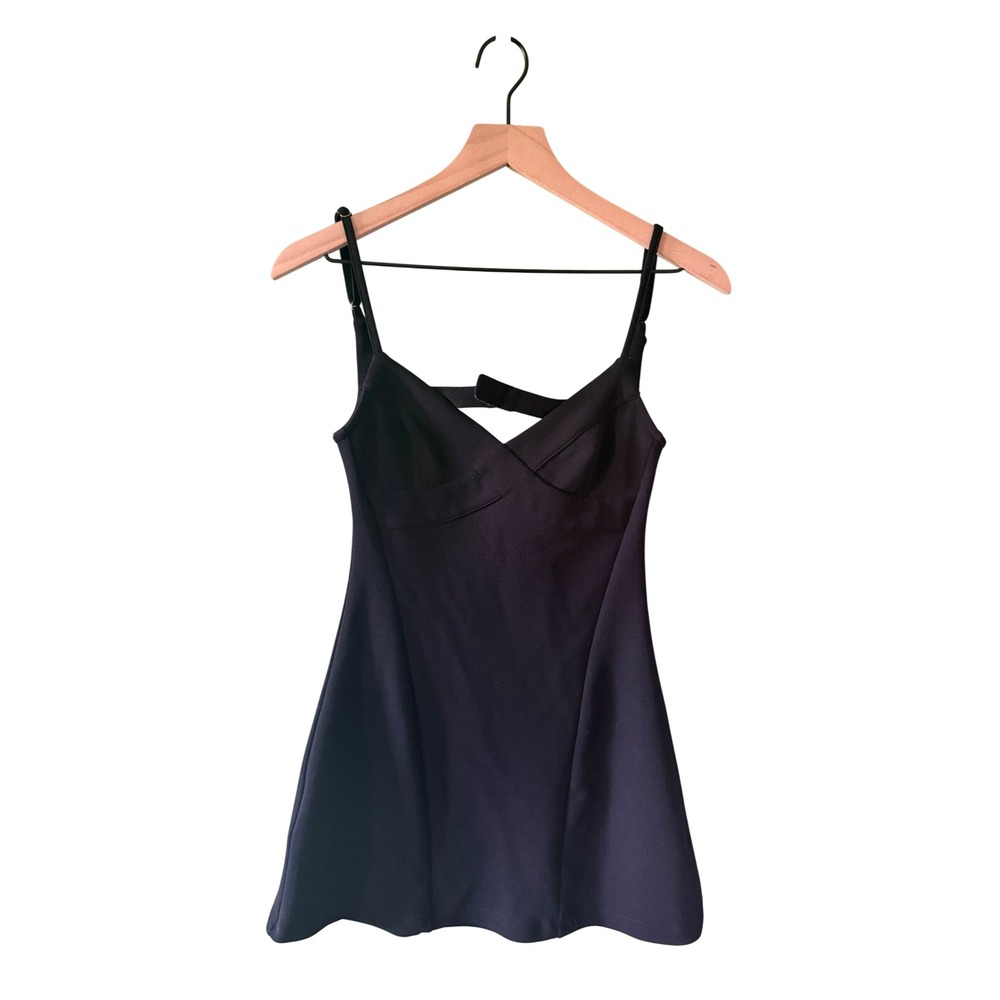 Black V-Neck Cutout Back Mini Dress Adjustable Straps A-Line Cocktail LBD